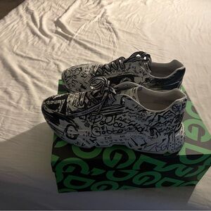Dolce & Gabbana Black and White Sneakers with Intricate Design